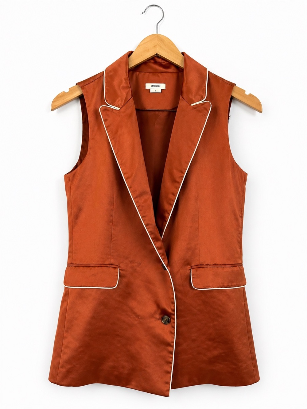 Jason Wu Satin Sleeveless Vest Top Copper Small | Tailored Designer Blazer Vest